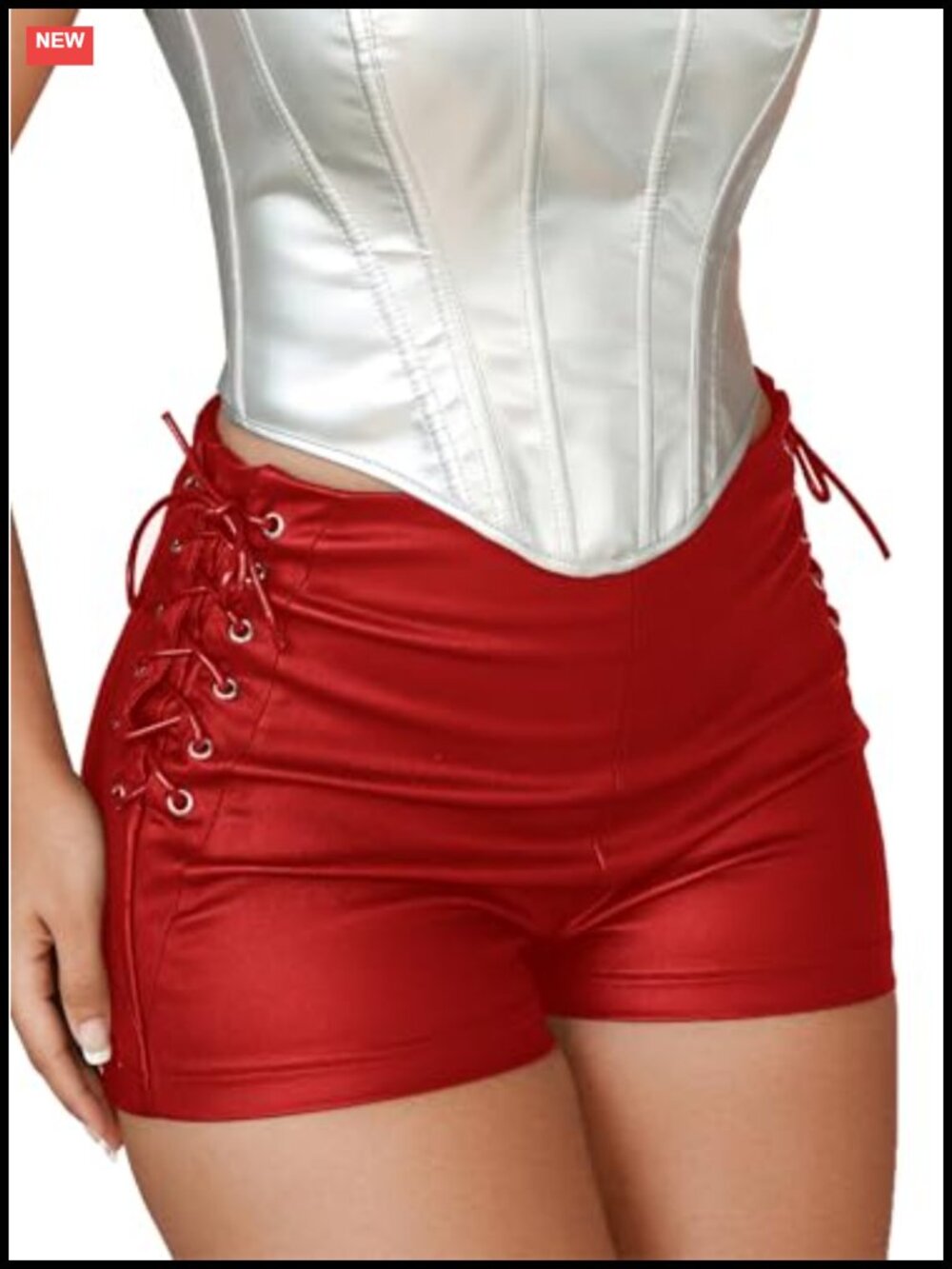 Faux Leather High Waisted Lace Up Side Stretchy Sexy Mini Booty Shorts Y2K Rave